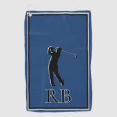Modern Blue Monogram Golf Towel For Men ゴルフタオル (正面)