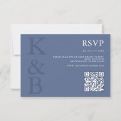 Modern Blue Monogram Minimalist Wedding 出欠カード (正面)