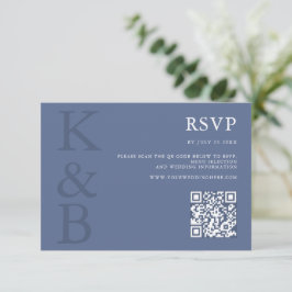 Modern Blue Monogram Minimalist Wedding 出欠カード