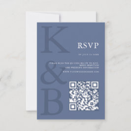 Modern Blue Monogram Minimalist Wedding 出欠カード