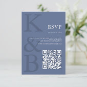 Modern Blue Monogram Minimalist Wedding 出欠カード (スタンド正面)