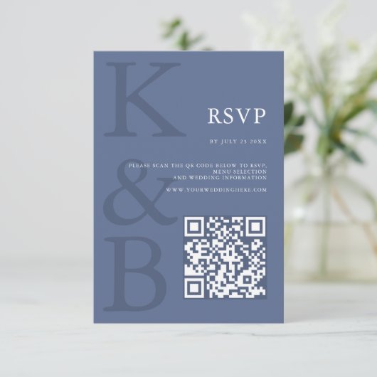 Modern Blue Monogram Minimalist Wedding 出欠カード (スタンド正面)