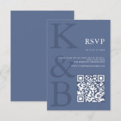 Modern Blue Monogram Minimalist Wedding 出欠カード (正面/裏面)