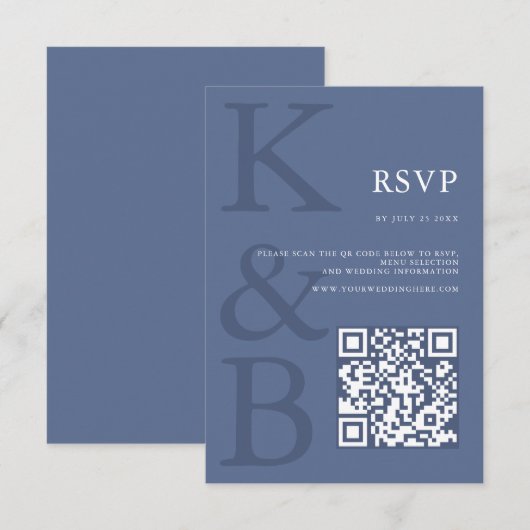 Modern Blue Monogram Minimalist Wedding 出欠カード (正面/裏面)