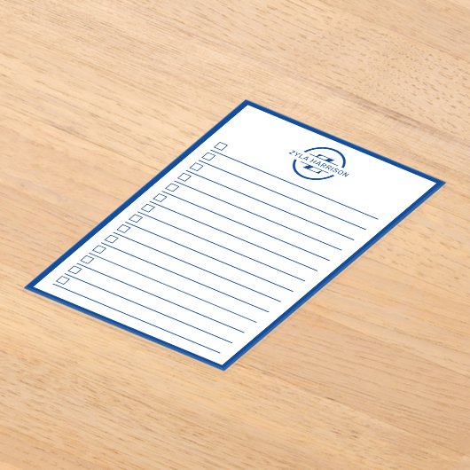 Modern Blue Monogram Name To Do List アクリル招待状 (レイダウン)