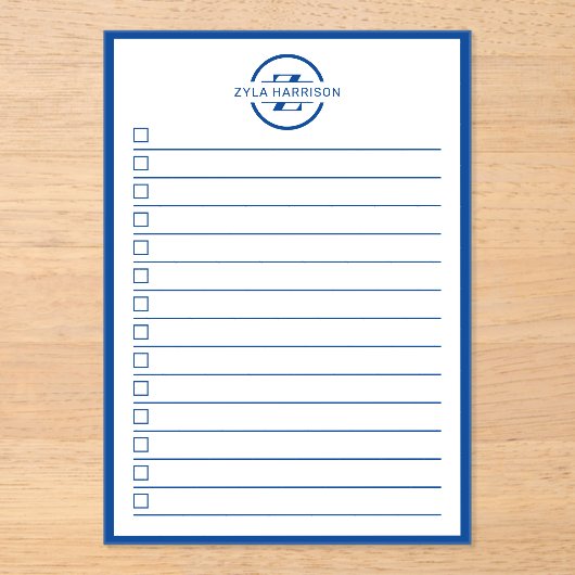 Modern Blue Monogram Name To Do List アクリル招待状 (正面)