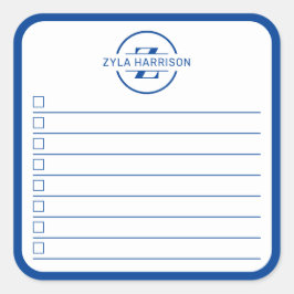 Modern Blue Monogram Name To Do List スクエアシール