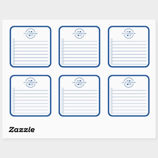 Modern Blue Monogram Name To Do List スクエアシール (シート)