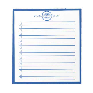 Modern Blue Monogram Name To Do List ノートパッド