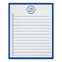 Modern Blue Monogram Name To Do List ポスター