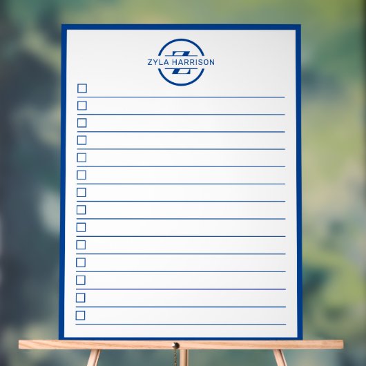 Modern Blue Monogram Name To Do List Dry Erase アクリルサイン (ニュートラル)