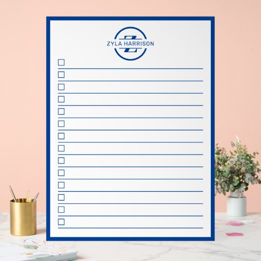 Modern Blue Monogram Name To Do List Dry Erase アクリルサイン (ウェディング)