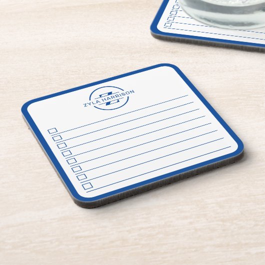 Modern Blue Monogram Name To Do List Whiteboard コースター (左側)