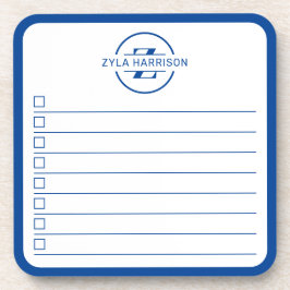 Modern Blue Monogram Name To Do List Whiteboard コースター