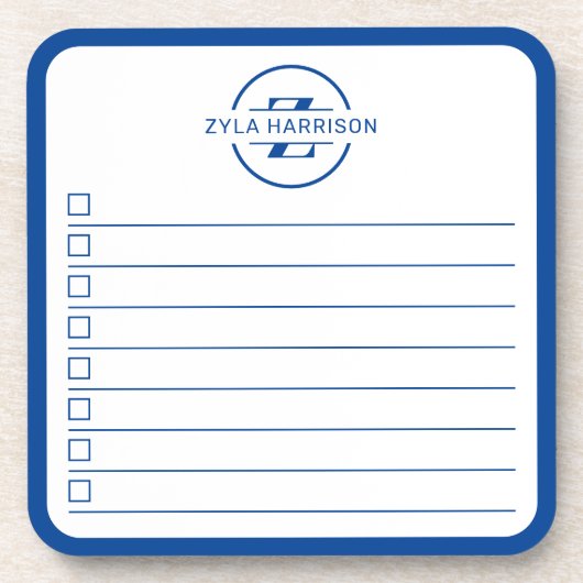 Modern Blue Monogram Name To Do List Whiteboard コースター (正面)