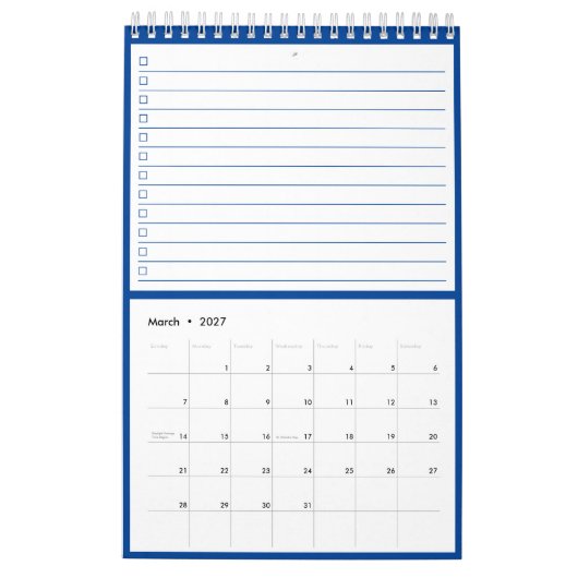 Modern Blue Monogram Name To Do Lists カレンダー (3月 2027)