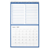 Modern Blue Monogram Name To Do Lists 11” x 7" カレンダー (3月 2027)