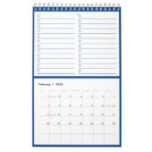 Modern Blue Monogram Name To Do Lists 11” x 7" カレンダー (2月 2026)