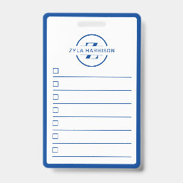 Modern Blue Monogram Name Whiteboard To Do List バッジ