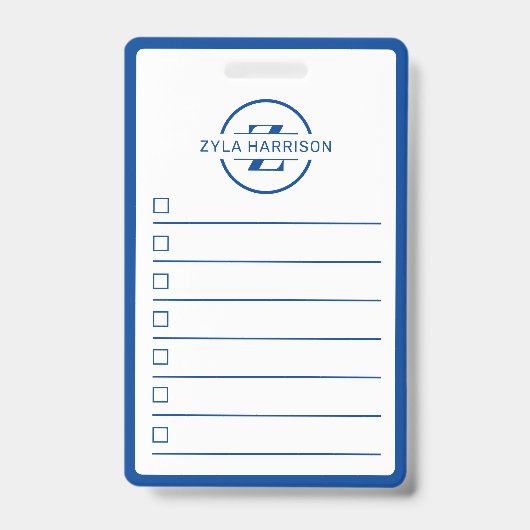 Modern Blue Monogram Name Whiteboard To Do List バッジ (表面)