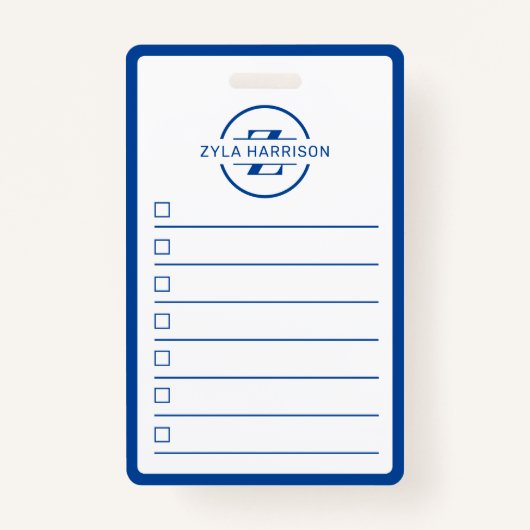 Modern Blue Monogram Name Whiteboard To Do List バッジ (正面)