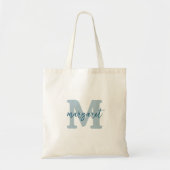 Modern Blue Monogram Script Bridesmaid Gift トートバッグ (正面)