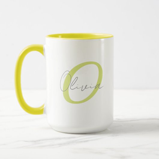 Modern Blue Monogram & Script Name Personalized  マグカップ (左)