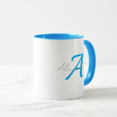 Modern Blue Monogram & Script Name Personalized  マグカップ (正面右)