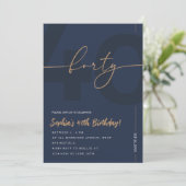 Modern Blue Navy & Gold 40th Birthday Invitation 招待状 (スタンド正面)