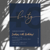 Modern Blue Navy & Gold 40th Birthday Invitation 招待状