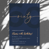 Modern Blue Navy & Gold 60th Birthday Invitation 招待状