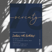 Modern Blue Navy & Gold 70th Birthday Invitation 招待状