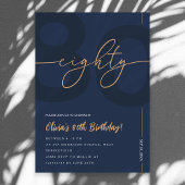 Modern Blue Navy & Gold 80th Birthday Invitation 招待状