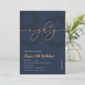 Modern Blue Navy & Gold 80th Birthday Invitation 招待状 (スタンド正面)