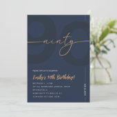Modern Blue Navy & Gold 90th Birthday Invitation 招待状 (スタンド正面)