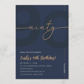 Modern Blue Navy & Gold 90th Birthday Invitation 招待状 (正面)