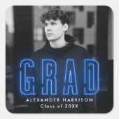 Modern Blue Neon Graduation スクエアシール (正面)