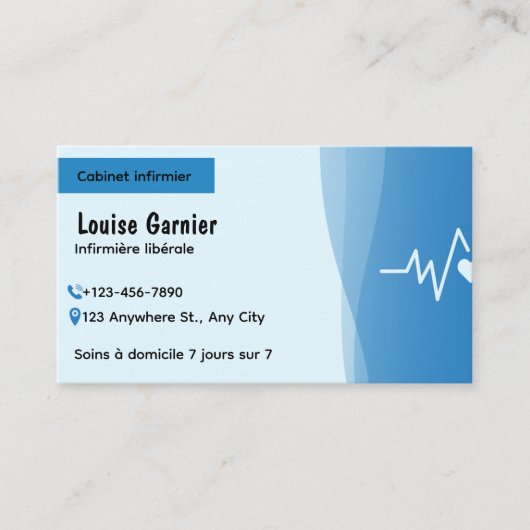 Modern Blue Nurse Business Card | Home Care Health 名刺 (正面)