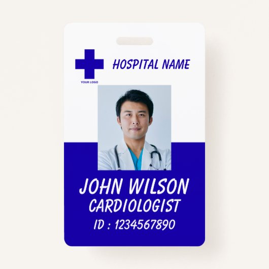 Modern Blue Nurse Photo ID Badge Template バッジ (正面)