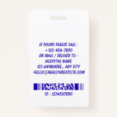 Modern Blue Nurse Photo ID Badge Template バッジ (裏面)