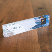 Modern Blue Ocean Ripple Custom Financial Advisor  デスクネームプレート (側面)