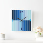 Modern Blue Ombre Striped Geometric Square スクエア壁時計 (ホーム)