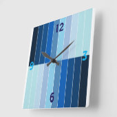 Modern Blue Ombre Striped Geometric Square スクエア壁時計 (傾斜)