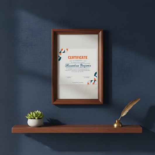 Modern Blue Orange Certificate of Achievement Prof