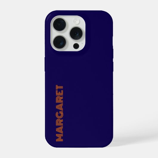 Modern blue &orange personalized name Phone Case iPhoneケース (裏面)