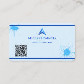 Modern Blue Paint Splash Creative with QR Code 名刺 (正面)