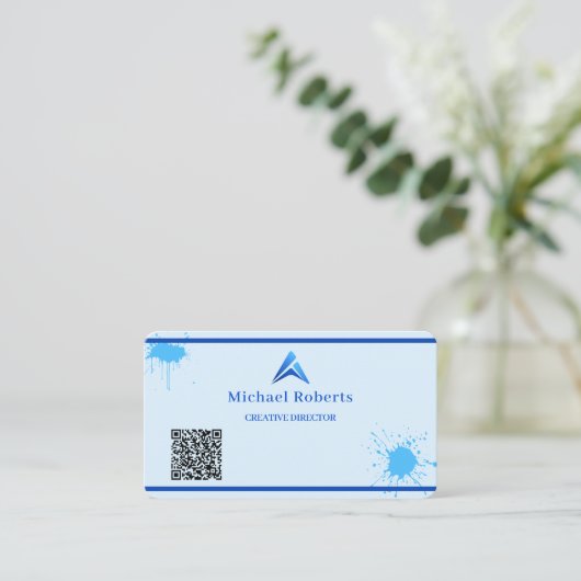 Modern Blue Paint Splash Creative with QR Code 名刺 (スタンド正面)
