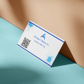 Modern Blue Paint Splash Creative with QR Code 名刺