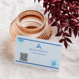 Modern Blue Paint Splash Creative with QR Code 名刺