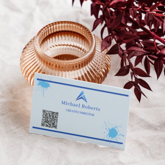 Modern Blue Paint Splash Creative with QR Code 名刺